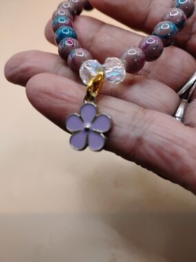 Lavender Flower Charm Beaded Bracelet - Women Jewelry